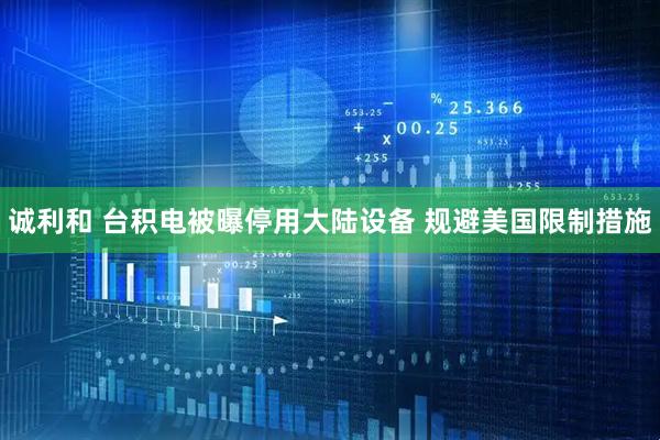诚利和 台积电被曝停用大陆设备 规避美国限制措施
